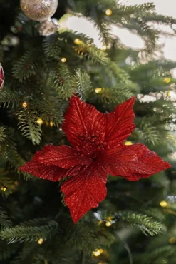 Discount Blomst på klype rød Julepynt|Julekuler