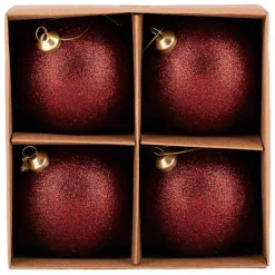 New Julekule glitter 4 pack rød Julekuler
