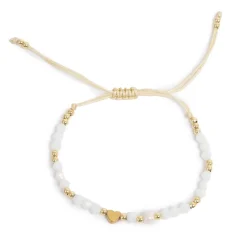 Clearance Knytearmbånd, hvite beads med hjerte Armbånd