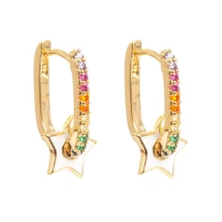 Clearance Ovale øreringer med stjerne og multifargede krystaller Ørepynt