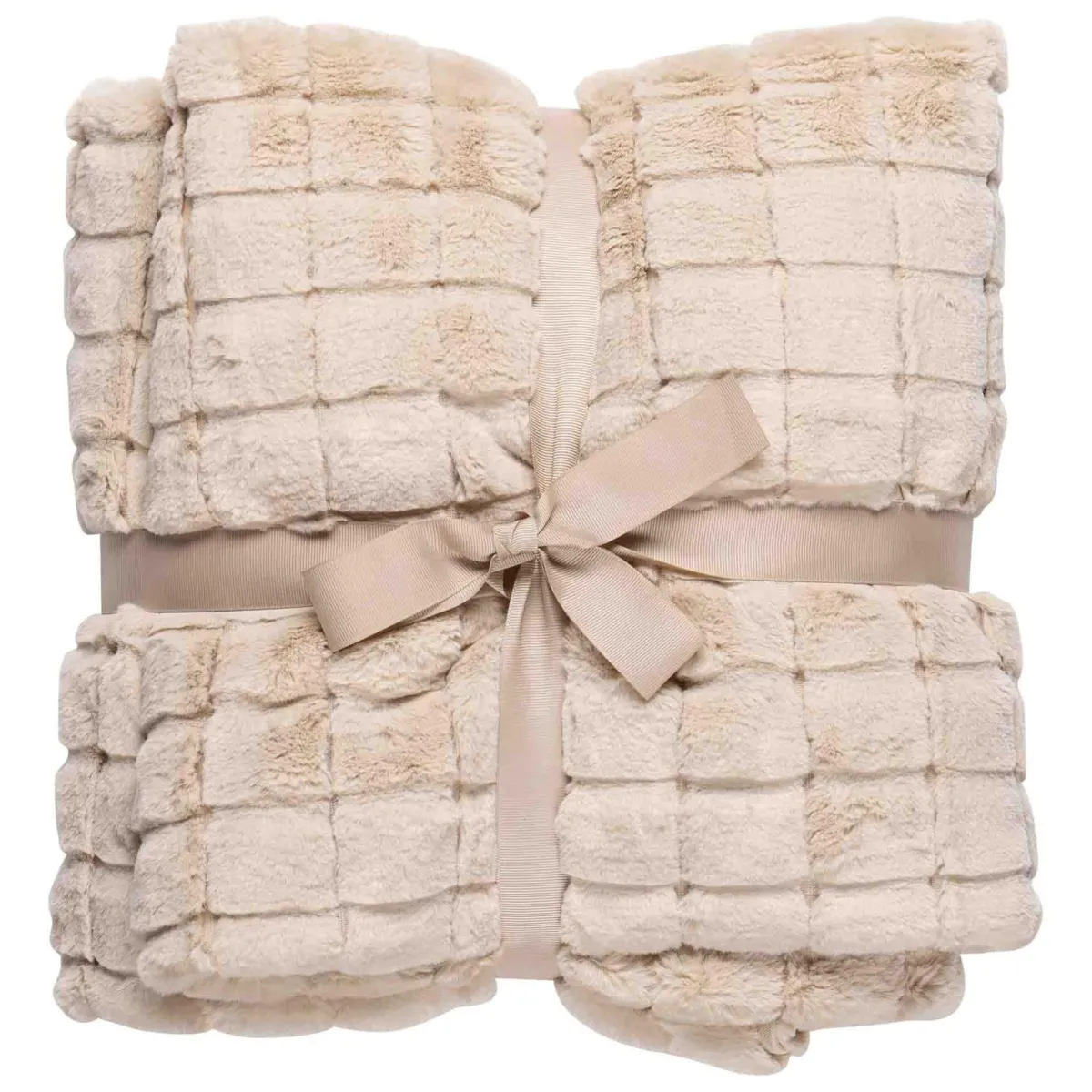 Outlet Pledd Faux fur ruter 130x170cm Pledd