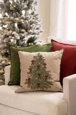 Discount Putetrekk Nostalgisk tre med sløyfer 48x48cm Putetrekk|Juletekstil