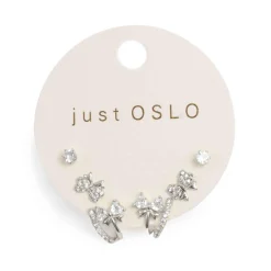 Hot Sett med 3 par øredobber, sløyfe, Sølv Ørepynt