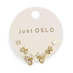 Clearance Sett med 3 par øredobber, sløyfe, Gull Ørepynt