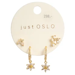 Clearance Sett med 4 øredobber, blomster, Gull Ørepynt