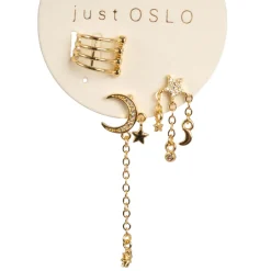 Hot Sett med 3 øredobber, måne, Gull Ørepynt