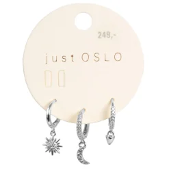 Clearance Sett med 3 øredobber, måne, Sølv Ørepynt