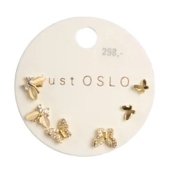 Sale Sett med 6 øredobber, sommerfugler, Gull Ørepynt