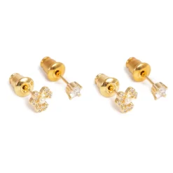 Outlet Sett med to øredobber, kløver, Gull Ørepynt