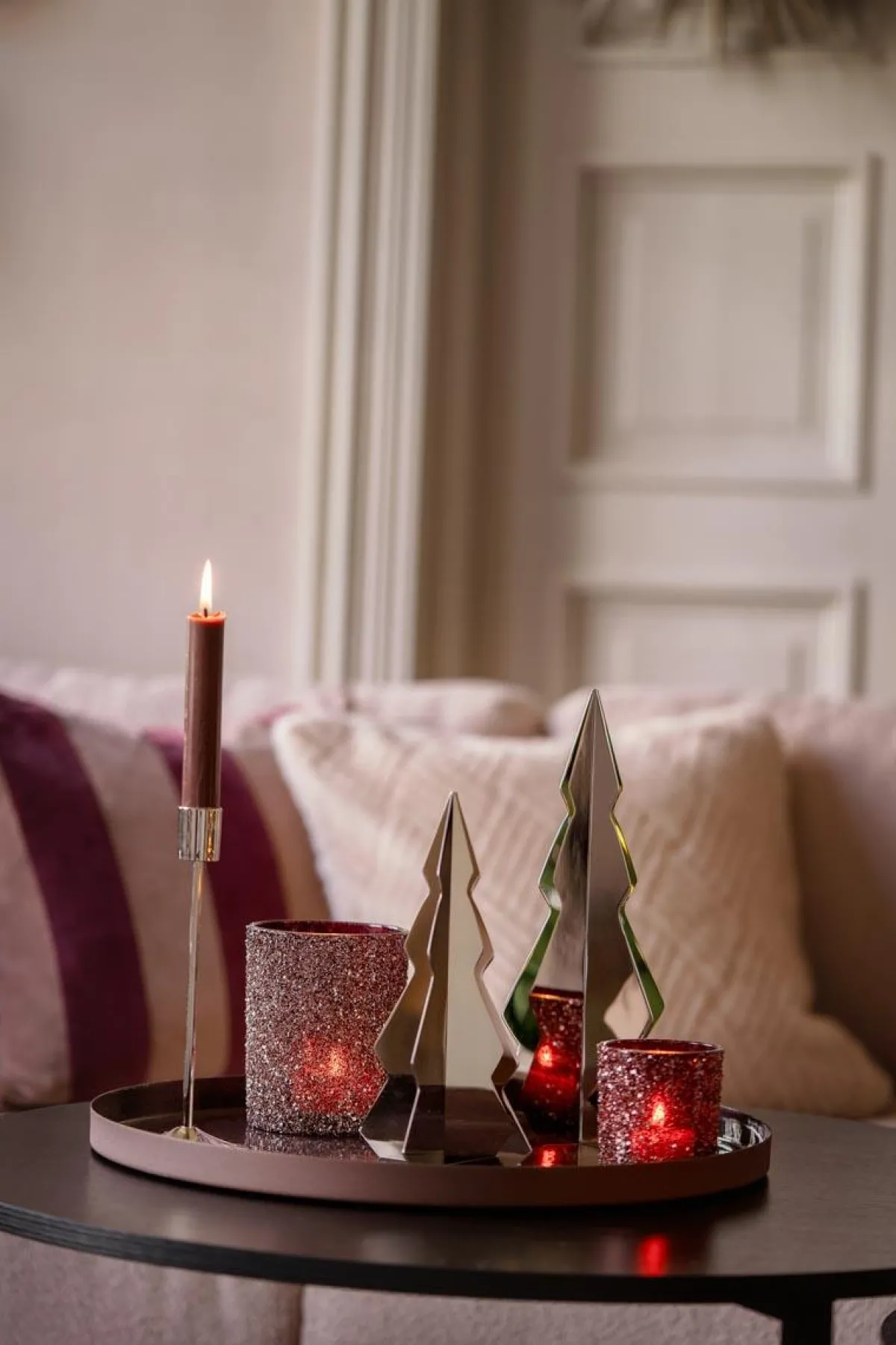 New Telysholder Glitter burgunder 12,5 cm Lykter|Julelys Og Lysestaker