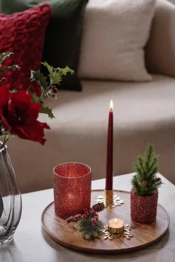 Telysholder Glitter 12,5cm rød Lykter|Julelys Og Lysestaker