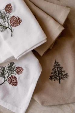 Hot Tøyserviett med brodert kongle 4pk Annen Tekstil|Servietter